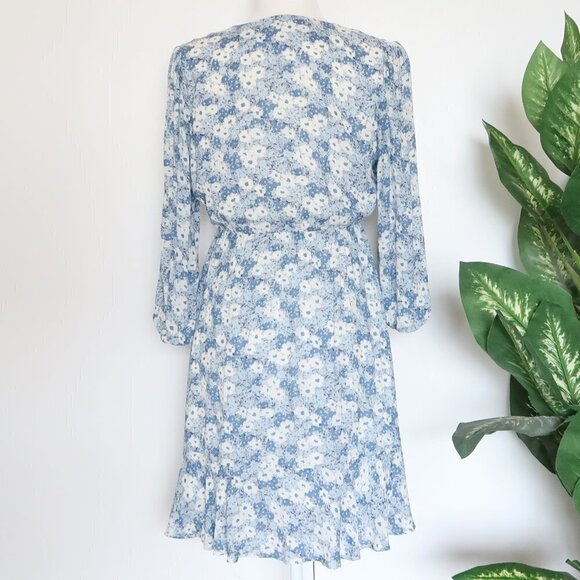 Rails Blue Floral Button Front V-neck Ruffle Hem Mini Dress Size XS - Picture 4 of 11